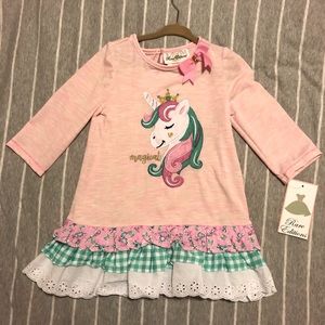 NWT Girls Rare Editions Unicorn (long) Top  Size 6